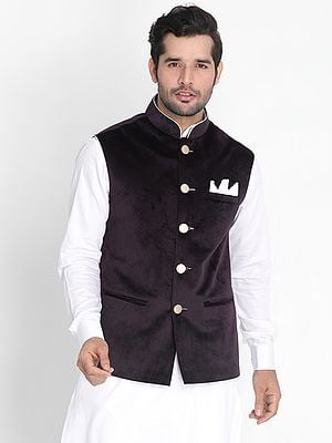 Velvet Metal Buttons Modi Jacket With Front Pockets
