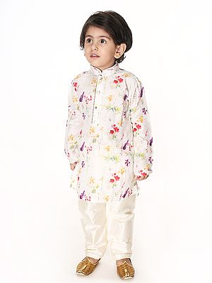 Cream Cotton Blend Digital Print Floral Kurta with Pajama
