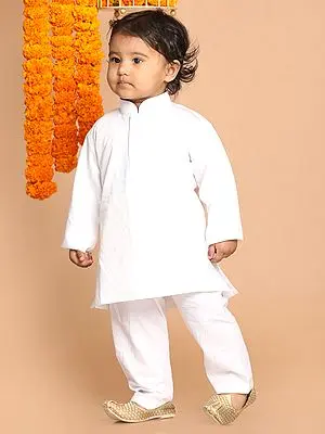 Pure Cotton White Kids Kurta and Pajama Set