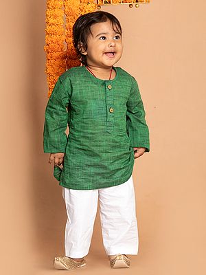 Pure Cotton Round Neck Kurta with White Pajama
