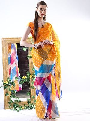 Multicolor Combination Leheriya Chiffon Saree with Fine Golden Border