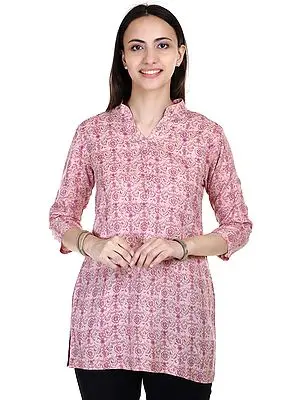 Cotton Handblock Printed Pink Short Kurti
