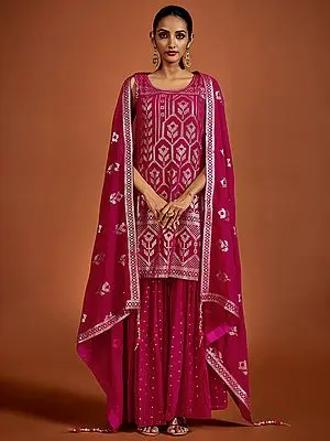 Pink Georgette Floral Sequins Embroidered Sharara Suit and Latkan Dupatta