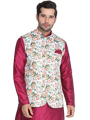 Silk Blend Multicolor Reversible Digital Printed Modi Jacket With Two Different Motifs On Each Side