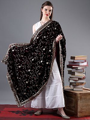 Velvet Dupatta with Zari and Sequinned Flower Embroidered Bail from Amritsar