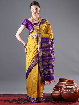 Sunny Yellow & Violet Elegance Handloom Soft Silk Saree SS19054 – Capell  Haute Couture