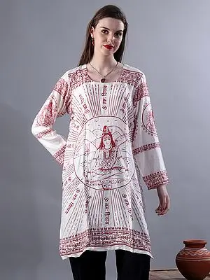 Snow-White Mahadev And Om Namah Shivaay Printed Short Kurti With Full Sleeves