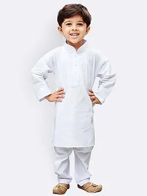 White Pure Cotton Plain Kurta Pajama