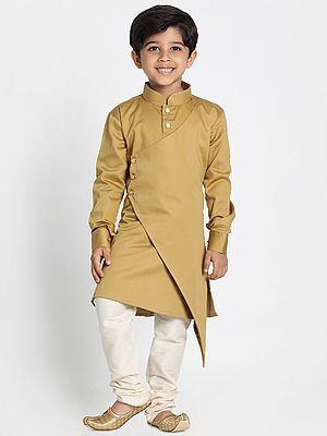 Cotton Satin Blend Asymmetrical Style Kurta With Cotton Blend Churidar Pajama