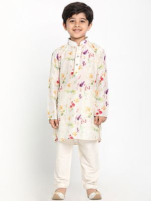 Cream Cotton Blend Floral Design Digitally Printed Kurta with Pajama