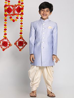Silk Blend Indowestern Sherwani With Cowl Style Dhoti