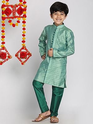 Silk Blend Banarasi Silk Jacquard Kurta With Poly Viscose Pajama