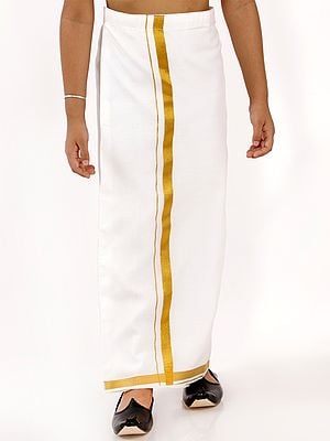White-Gold Cotton South Indian Style Mundu