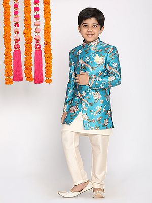 Silk Blend Printed Indowestern Sherwani With Viscose Kurta Pajama