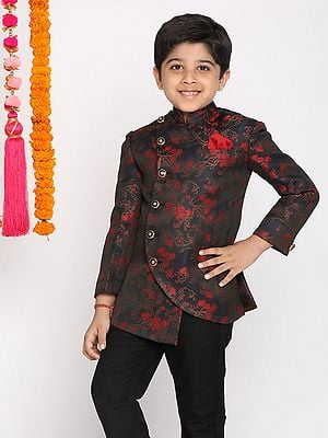 Silk Blend Asymmetric Angrakha Style Jodhpuri Maroon Jacket
