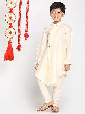 Cream Viscose Pleated Style Kurta Pajama Set