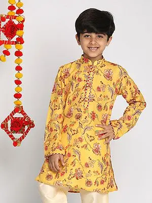 Muslin All-Over Floral Printed Yellow Kurta