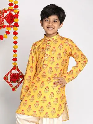 Mustard Muslin Floral Butta Printed Kurta