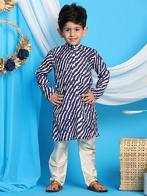 Laheriya Pattern Cotton Blend Sequins Embroidered Blue Kurta With Viscose Pajama