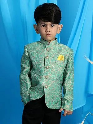 Green Silk Blend Bracode Jodhpuri Coat