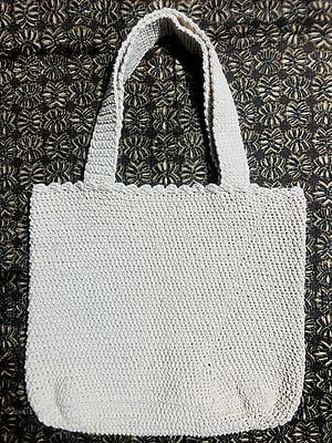 White Cotton Macrame Thread Handbag