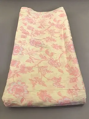 Yellow Floral Vine Pattern Hand Screen Printed Malmal Voile Fabric