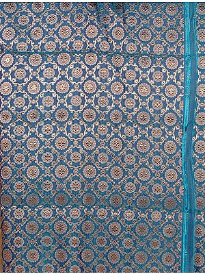 Banarasi Turquoise Floral Brocade Woven by Hand