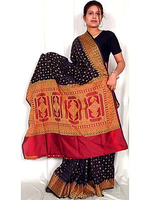 Black And Maroon Polysilk Woven Sari