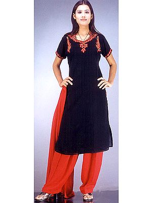 Black and Red Salwar Kameez