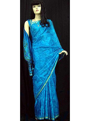Blue Tussar Silk Sari