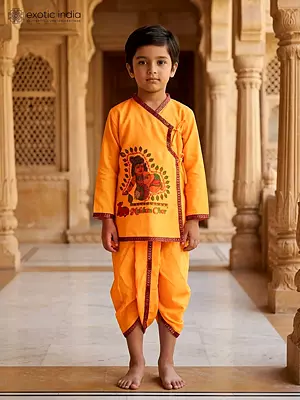 Children's Dhoti Kurta Set with Makhan Chor Print for Festive Occasions