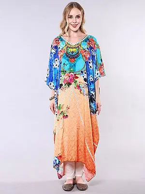 Printed Kaftan Top with Embellished Neck Detail
