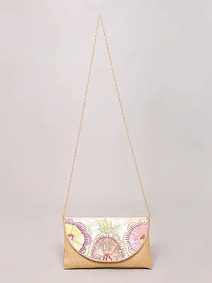 Beaded Floral Clutch Purse with Sequins Work and Shoulder Strap