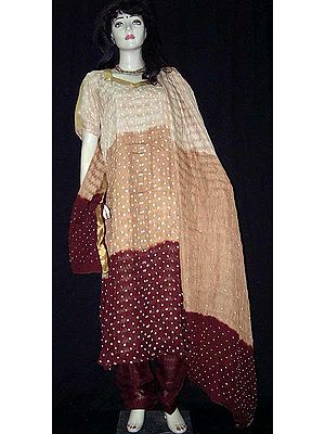 Chocolate And Light Brown Salwar Kameez With
White Tie And Dye