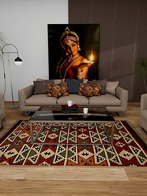 Wool And Jute Mix Carpet With Multicolor Kilim Weave