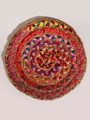 Jute and Cotton Multicolor Hand Braided Round Mat