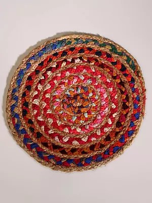 Jute and Cotton Multicolor Hand Braided Round Mat