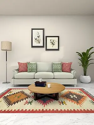 Wool-Jute Dhurrie Birds Pattern Handmade Traditional Rug