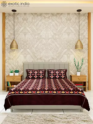 Bitter-Chocolate Cotton Ikat Woven Bedspread with Two Pillow Cover