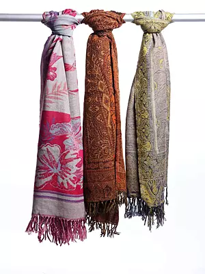 Lot of Three Jamawar Stoles with Floral Weave