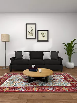Pearl White Persian Style Aari Embroidered Kashmiri Rug