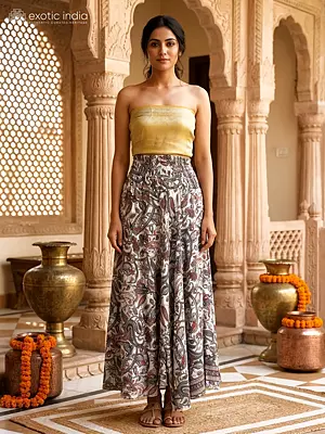 A-Line Printed White Skirt with Elastic Belt