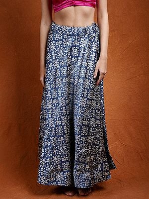 Satin A-Line Printed Long Skirt from Kutch with Dori Waist