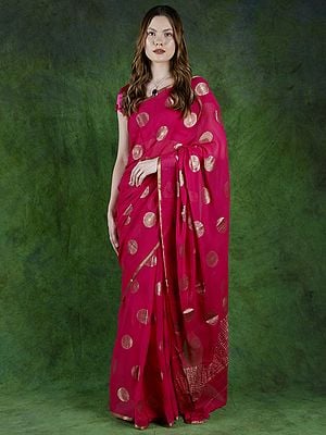 Pink-Peacock Georgette Saree from Bangalore with Zari Weave Chakra