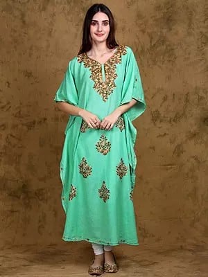 Long Kaftan with Aari-Embroidered Motifs from Kashmir