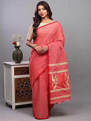 Pure Cotton Jamdani Handloom Saree with All-Over Woven Bootis from Bengal