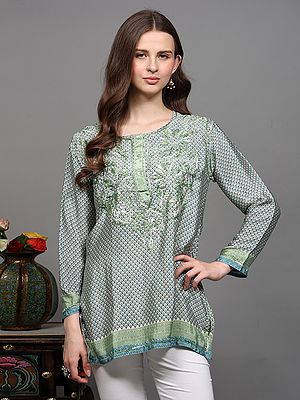 Embroidered Crepe Short Kurti with Printed Bootis