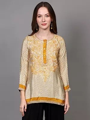 Embroidered Crepe Short Kurti with Printed Bootis