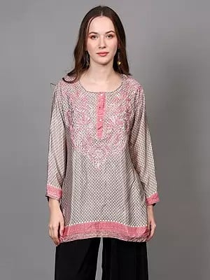 Embroidered Crepe Short Kurti with Printed Bootis