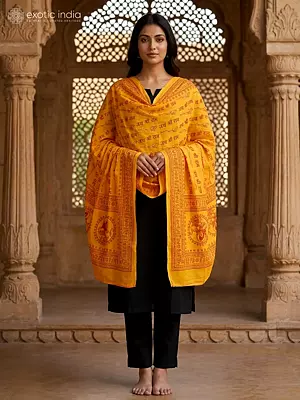 Radiant-Yellow Pure Cotton Jai Shree Ram Printed Prayer Shawl